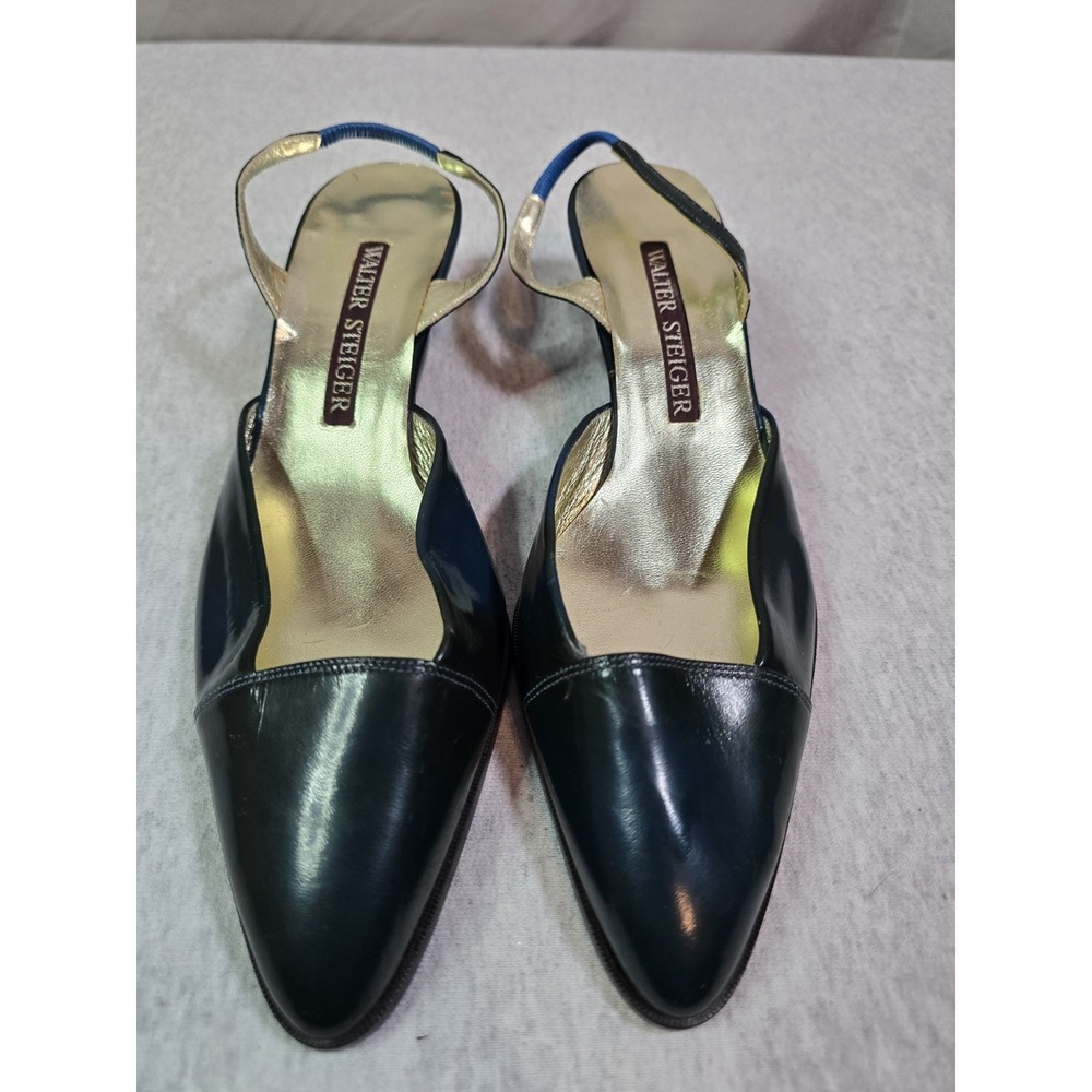 WALTER STEIGER green Leather Cap flats Pumps, Sz 8.6